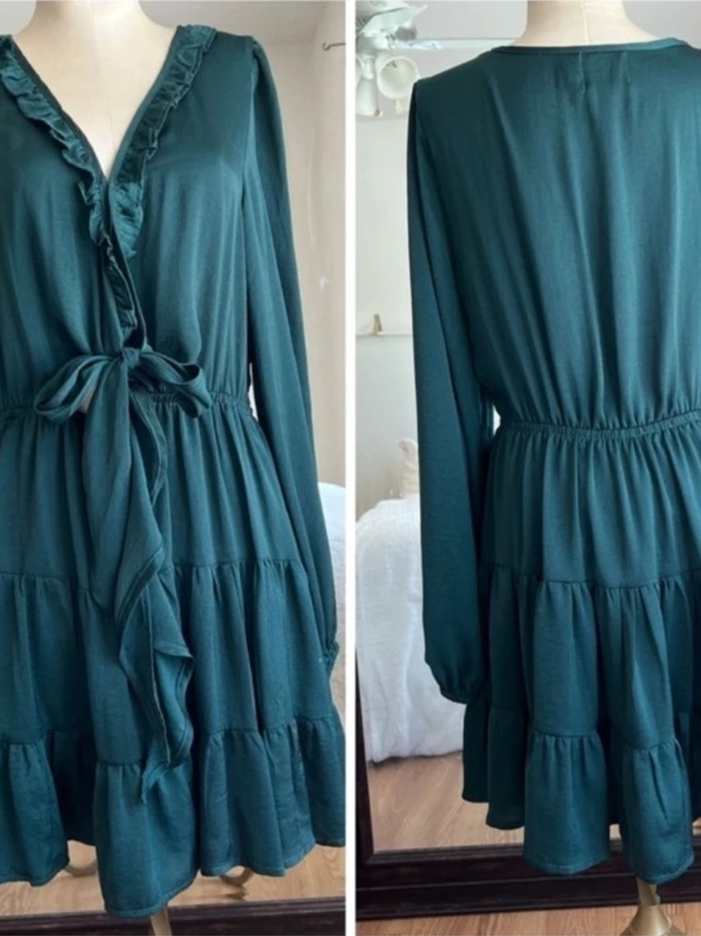 Princess Polly Teal Randi Mini Graduation Tie-Waist Long Sleeve Dress Size 12